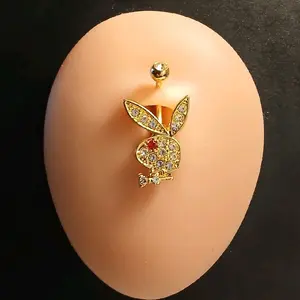 PB Bunny Belly Piercing with Sparkling Rhinestones Gold-Tone Design for Stylish Wear
