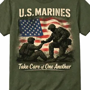 U.S. Marines T-Shirt, Take Care of One Another  Patriotic American Flag Military Tee