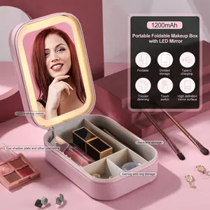 Portable LED Mirror with Makeup Brushes Set