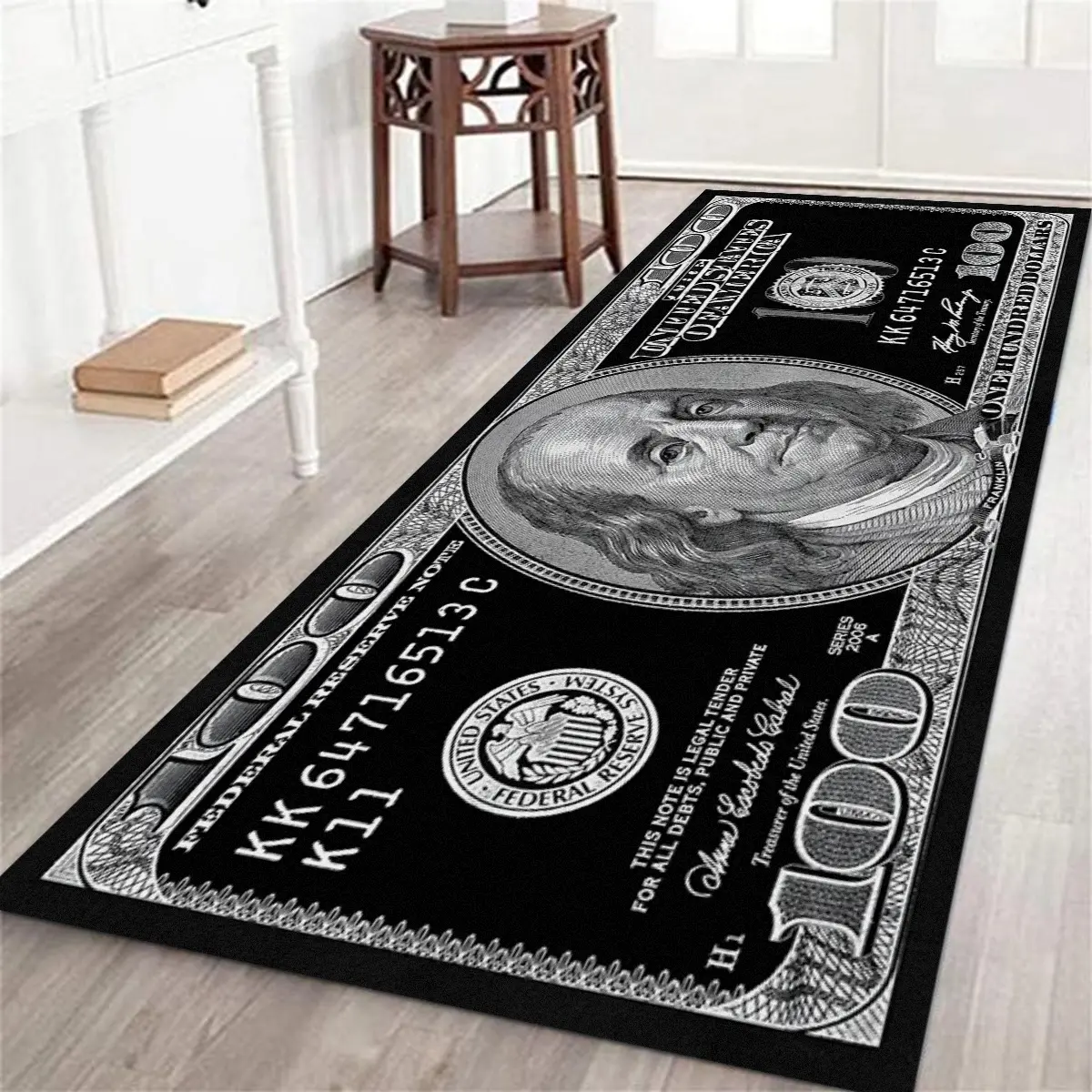Dollar rug, Home decor rug, 1 Count non-slip rug, runner rug, Decorative Area Rug, $100 Bill pattern design, Machine washable, soft comfortable floor mat, suitable for corridor, kitchen, bedroom, multiple sizes available