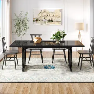 TRIBEWOOD 63 Inch Dining Table for 4-6 People, Black Modern DiningTable with Metal Frame, Rectangular Dinner Table, Large Kitchen Table for Dining Room, Living Room social