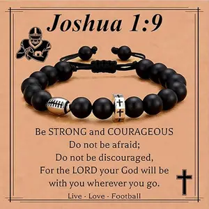 Baseball Basketball Soccer Bracelet for Boys, Cross Beaded Wristband Gift for Son Grandson Player Team Fan Friend, Birthday Christmas Present