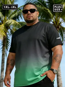Men's Plus Size Gradient T-Shirt Set, Quick-Dry Short Sleeve Sports Tee, Reflective Sleeves, Casual Loose Fit, Sizes 1xl-6xl