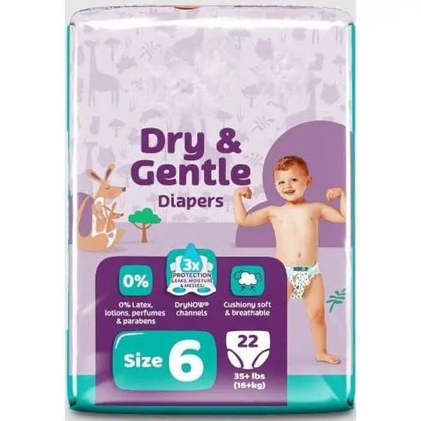 Unisex Cotton Baby Diapers Size 6, 80 Count, Dry & Gentle, Leak Protection, Stretch Sides