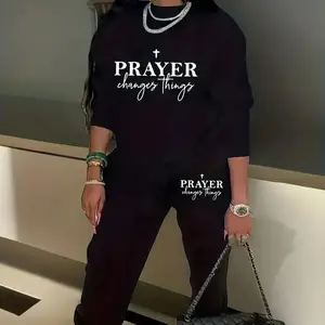 Women's casual sports suit women's two-piece sports suit plus size hoodie and sweatpants sportswear, casual set 2025 autumn fashion prayer changes everything Christian faith sportswear (0XL-5XL)RAIMENTRY