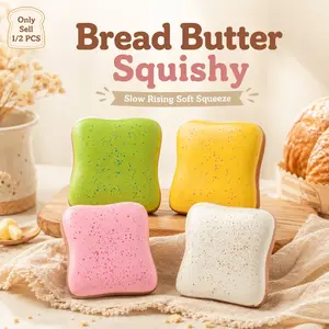1/2/4 PCS Bread Butter Squishy, Slow Rising Bread Butter Squishy Stress Ball Toy, Soft Bakery Style Squeeze Fidget With Realistic Toast Design for Desk, Home & Travel Use