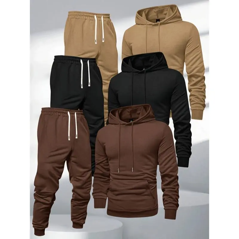 (New)3pcsMen'SHoodedSweatshirtandJoggersSet,PolyesterSportsTracksuit,SolidColor,LongSleeve,SlightStretchKnitFabric,WorkoutGymClothingAthleticWear