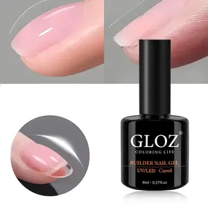 GLOZ 8-in-1 Pink Clear Builder Gel BIAB | Nail Strengthener & Apex Builder | Rubber Base for Thin Nails | Soak Off UV/LED | Beginner & Salon DIY