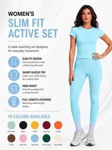 Plain Color High-Intensity Yoga Set, Fitness Activewear, Gym Workout Clothes, Quick-Dry and Breathable High Waisted Athletic Pants, Sportswear for All Seasons, Short Sleeve Top and Long Pants, Gym Workout Set