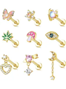 Tragus Cartilage Helix Conch Piercing Jewelry, 16g Surgical Stainless Steel, Casual Style, Women's Cartilage Labret Earrings