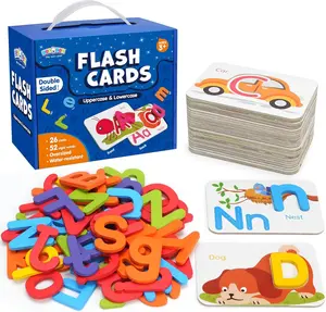 BenBen Alphabet Flash Cards 52 Wooden Letters 26 Double-Sided Cards Montessori ABC Learning Toys for Kids Ages 3-5 Preschool Activities Matching Game Puzzles Color-Coded Grooves Fun Educational