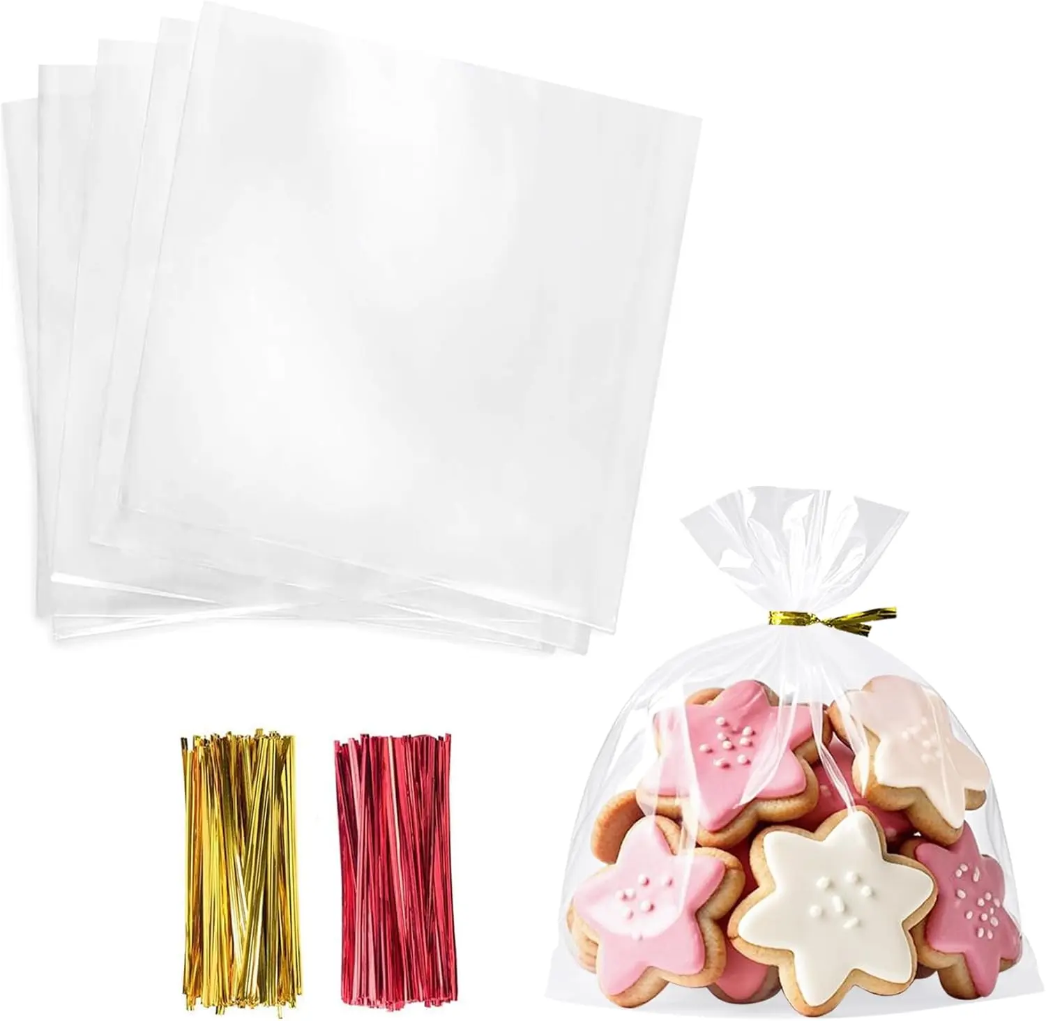 Cello Cellophane Treat Bags,200 PCS Clear Pastic Gift Bags with Twist Ties (7"x7")