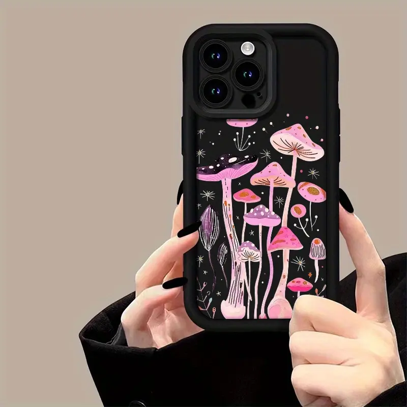 Mushroom Pattern Silicone TPU Casing for iPhone Series (17 Pro Max,16,16e,15,14 Plus,13,12 Mini,11,Air,X,XS) - Rugged Protection, Camera Guard, 2D Printed Mobile Phone Accessories Gift, Smartphone, Handheld