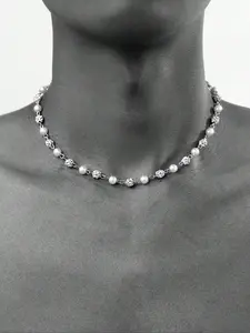 Punk Style Imitation Pearl & Diamond Necklace, Unisex Party Jewelry, Perfect Birthday Gift, Fashionable All-Season Accessory, Decorative Necklace