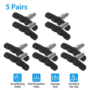 V Bike Brake Pads Set 5 Pairs 70mm Non-Slip V-Brake Blocks for Mountain & Road Bicycle with Hex Nuts Spacers-2583