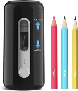 Electric Pencil Sharpener, Fully Automatic Pencil Sharpener, Auto in & Out, Rechargeable Hands-Free Pencil Sharpener for 6.9-12mm, Home, Classroom,  Operated, Black