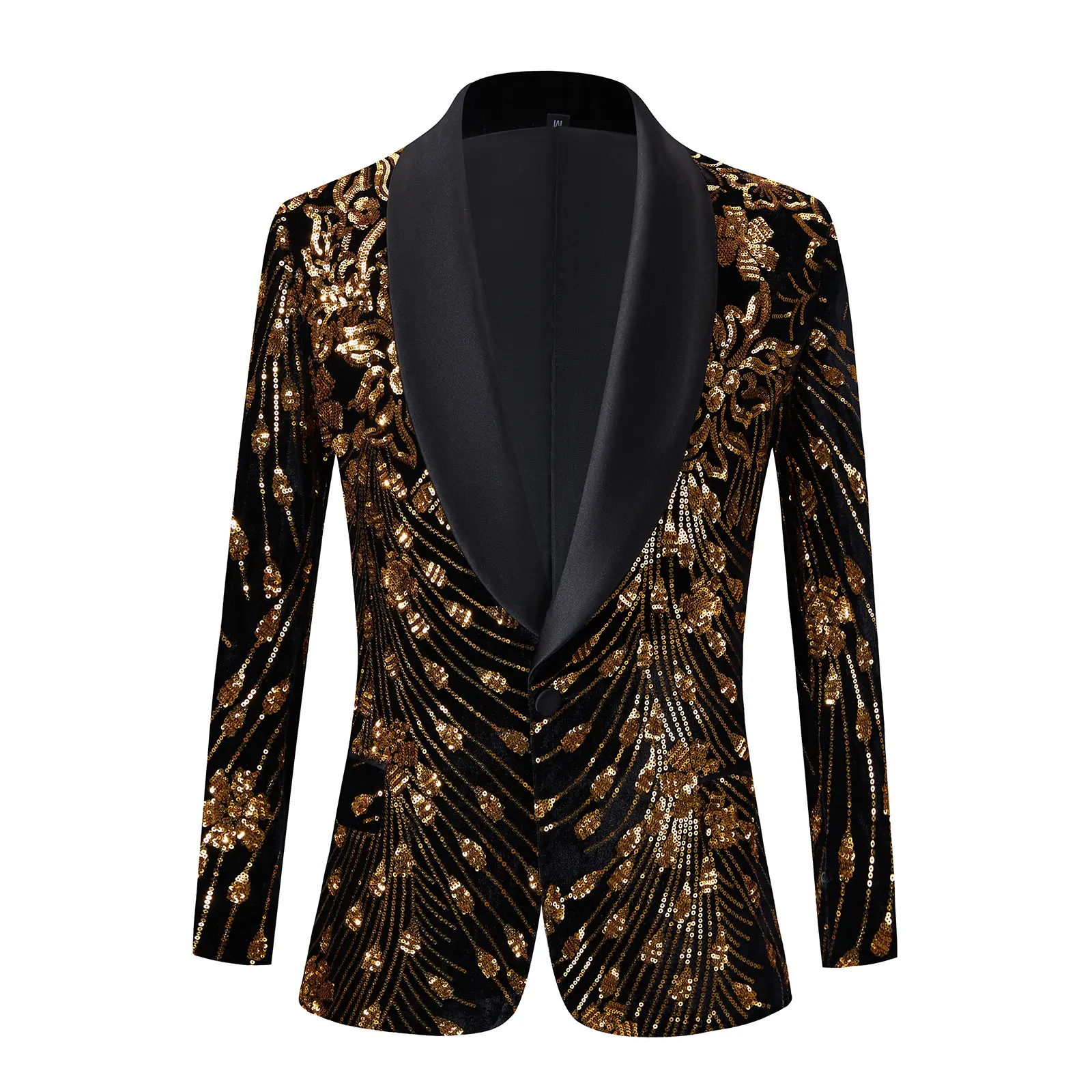 Men's Shiny Floral Sequin Blazer, Slim Fit with Satin Shawl Lapel for Party, Prom & Stage Performance, Fancy, Pockets, Aesthetic, Wedding, Stage Wear, Fabric, Button, Evening