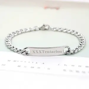 XXXTENTACION Bar Chain Bracelet, Stainless Steel Engraved Bracelet, Unisex Streetwear Jewelry, Y2K Rap Style Bracelet, Minimal Metal Wristband, Gift For Him Her