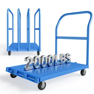 2-In-1 Heavy-Duty Steel Drywall Cart, 2000 Lbs Capacity Flatbed Panel Truck with 5" Swivel Casters, 24 x 37 Inch Platform Cart with Dual Side Handrails for Easy Loading and Transport
