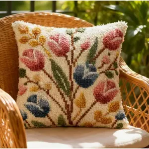 Adult Latch Hook DIY Kit - 16.93x16.93in (43.18x43.18cm) Tulip Leaf Design | Pre-printed Pattern for Pillow/Door Mat/Carpet | Segment Embroidery Crochet Craft | Suitable for Adults & Beginners | Handcrafted Home Decor to Add Festive Atmosphere