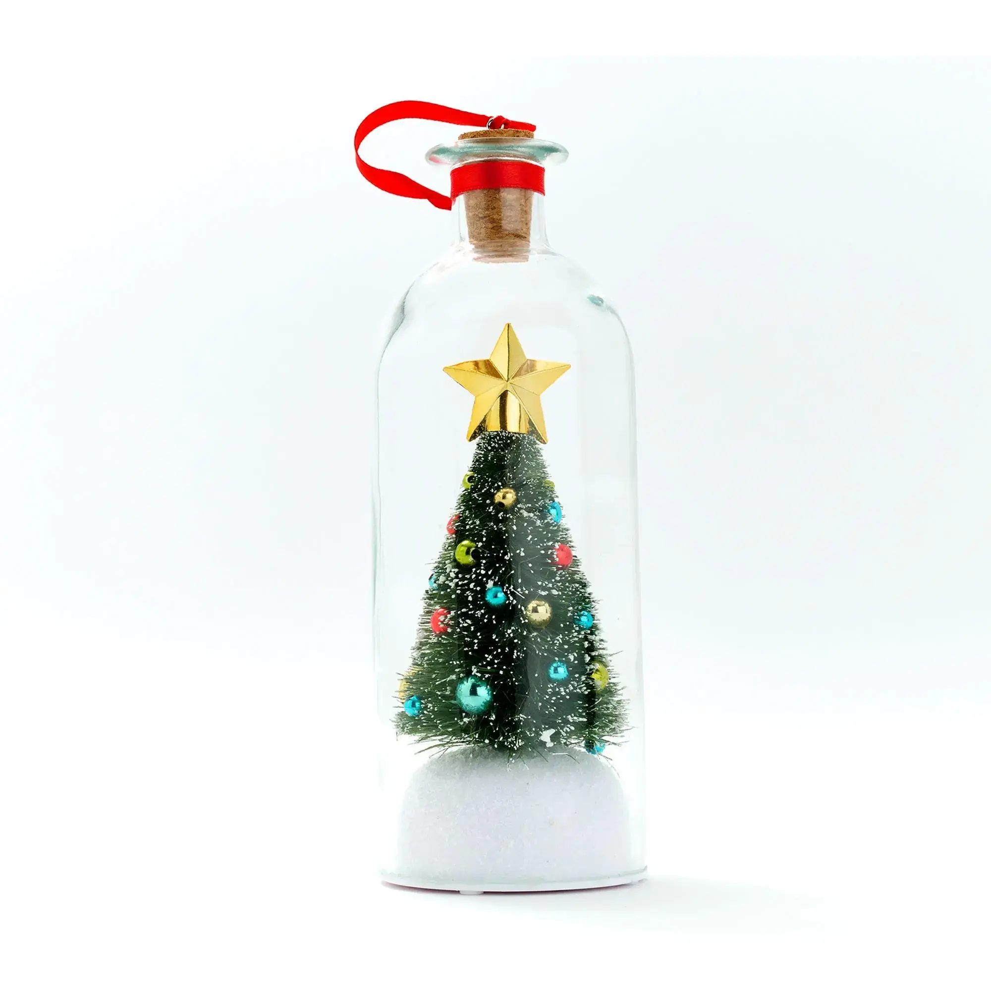 Recordable Christmas Tree in a Bottle with Ornamental Decorations and Star Accent, Battery Powered for Easy Recording of Holiday Messages,Creative Holiday,Themed Home Desktop Decor Gifts for Family Friends