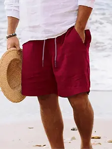 Men's Linen Blend Chic Casual Shorts, Elastic Drawstring Waist, Loose Fit, Tropical Summer Beach Pants, Lightweight Breathable with Pockets, Multi-Color Options