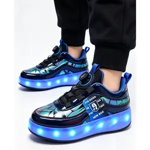 Unisex Kids LED Light Up Roller Shoes with Rotating Wheels Comfy Detachable Skate Sneakers for Boys Girls Outdoor Activities