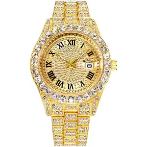 Mens Ice Out Watches Big Rocks with Roman Numerals Fully Colorful Dial  Watch