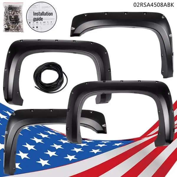 CROSSDESIGN Pocket Style Rivet Wheel Fender Flares, Set of 4 Polypropylene with Smooth Edge, Hardware-Included, Fit for 07-14 Chevy Silverado 1500, 2500/3500HD, Set Of Four