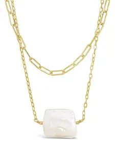 Chain Link and Pearl Layered Necklace