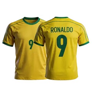 1998 Retro Home Yellow No.9 Ronaldo Short-Sleeved Soccer Shirts Top Fan Version