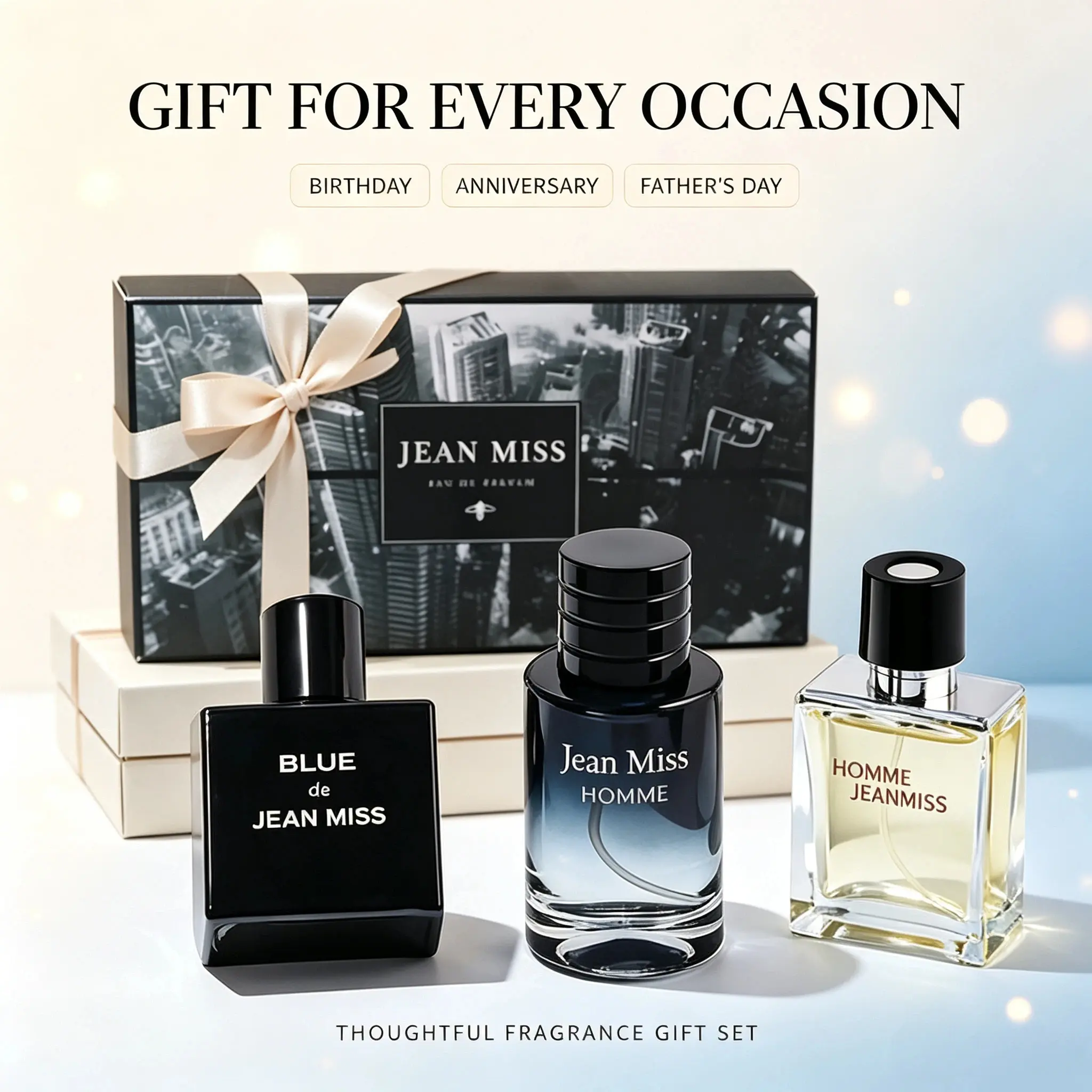 JEAN MISS Men & Women Perfume Gift Set, Perfumes For Men, Perfume Para Hombres, Colognes, Natural Spray Cologne, Long-Lasting Eau, 3×30ml Fragrance, Aquatic Woody Citrus Scent, Lemon Mint Cedar Vanilla Musk, Night Men Homme Travel Gift Dating Birthday