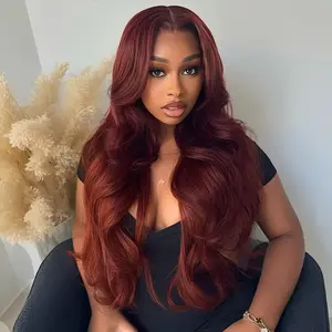 CurlyMe Reddish Brown Color Layered Cut Face Framing Body Wave Pre-Cut Lace Wear Go Wig