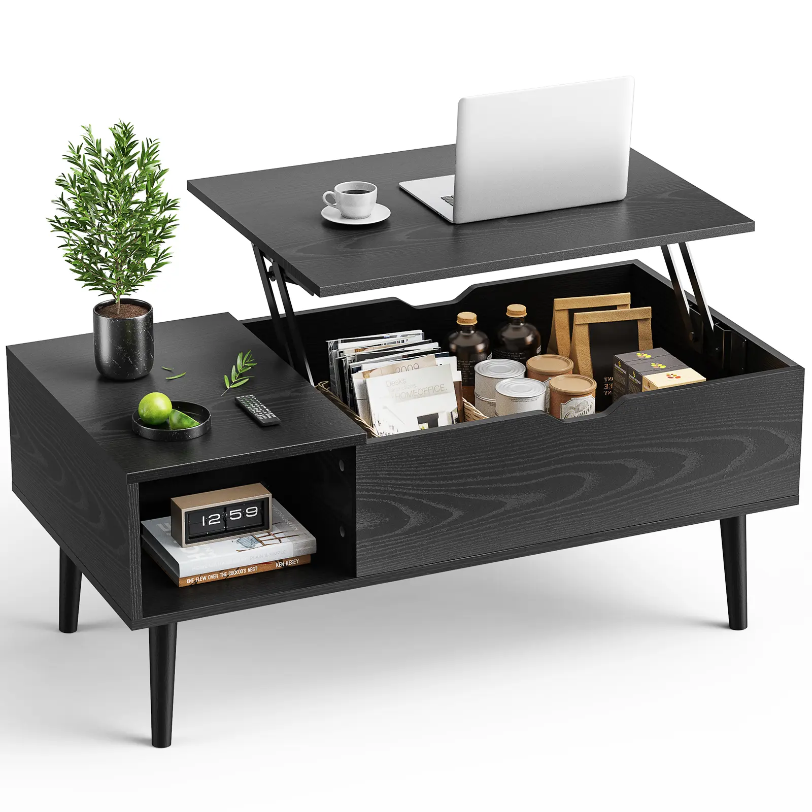 Wooden Lift Top Coffee Table,Multifunctional Rising Table for Working Dining,Hidden Storage Compartment,Small Space Living Room Furniture