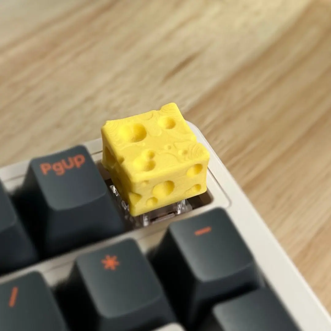 3D Printed Cheese-Shaped Keycaps, Fully Colored, Plus Stem-Fitting, Compatible with Cherry MX Key Switches