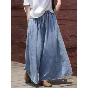 Oversized Thunder Thigh Flare Jeans - Boho - Chic High - Waisted Denim Wide - Leg Pants for Women - Elastic Waist & Flowy Fit