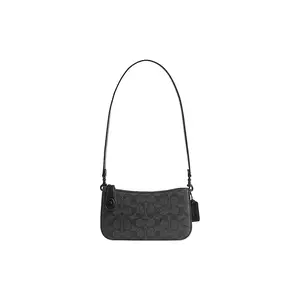 COACH Penn 21 Classic Monogram Zip-Around Card Slot PVC Underarm Handbag Shoulder Bag Small Women's Black