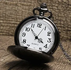 Mens Pocket Watch Quartz White Dial Stainless Steel Case Arabic Numerals Luxury Classic Design