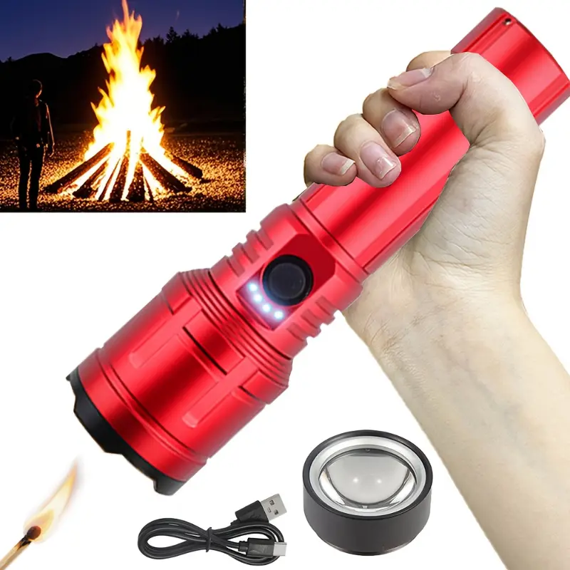 Pure Aluminum Alloy High Lumen LED Flashlight - Rechargeable EDC Flashlight with Focus Fire Lens, 5000mAh Large-Capacity Battery, 2002 Lumen Power Bank Function, Suitable for Camping Fire Making, Outdoor Activities, High Lumen Flashlights