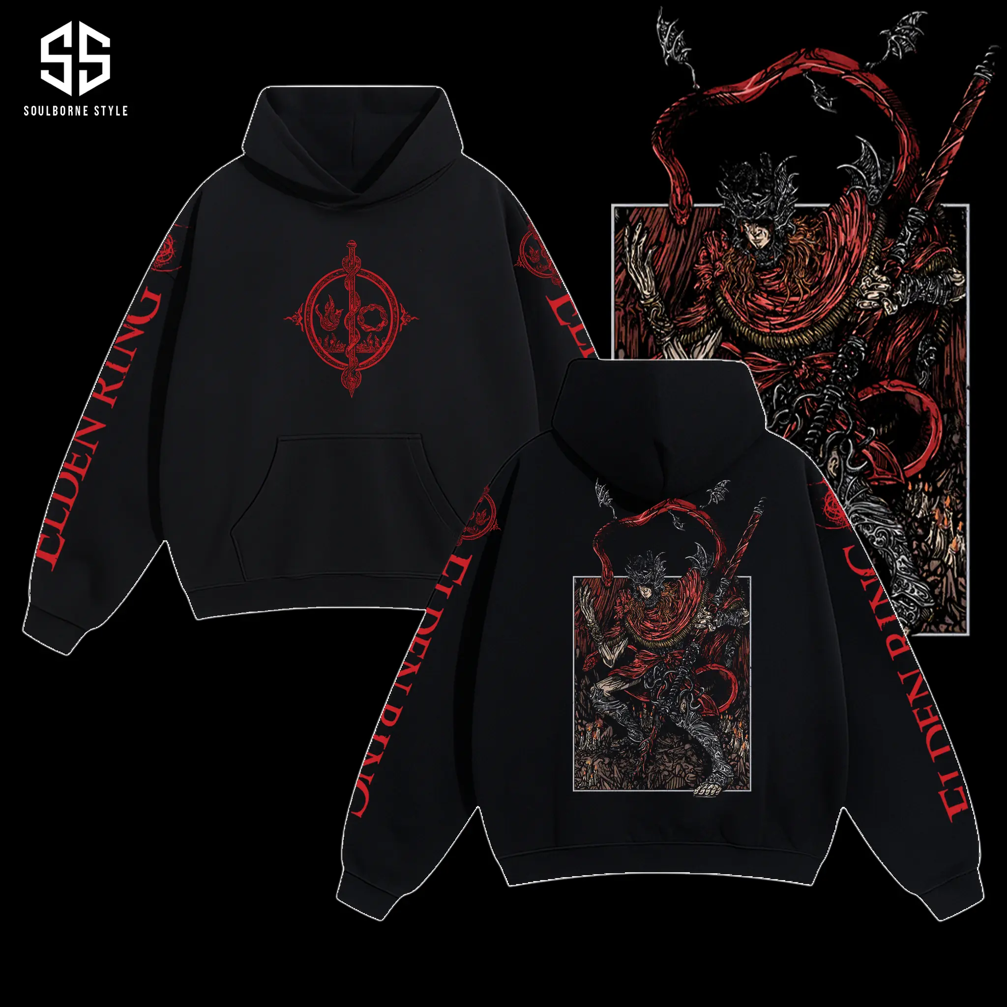 [Soulsborne Style] Vintage Grim Style Messmer the Impaler - Elden Ring Unisex Hoodie, Soulsborne Gaming Apparel, Game Shirt, Video Game Clothes, Boy Merch, Gift For Him, Gift For Her, Soulslike Streetwear