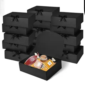 10 sets of luxurious black gift boxes with lids, decorated with exquisite ribbons. Suitable for use as gifts for festivals, parties, and special occasions. Gift packaging supplies, Gift Wrapping Supplies.