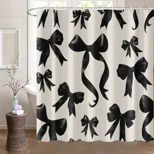 Bow Bath Curtain Decorative Design, Polyester Material, Includes 12 Hooks, Perfect Holiday Gift for Friends & Family, Bathroom Accessory
