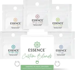 Essence Custom Blends 5 Pack Bundle - Includes Allergy Relief, Immunity Blend, Breathe Easy, Stress Relief, & Energy Blend Nasal Diffuser Rings Fitness Health Wellness