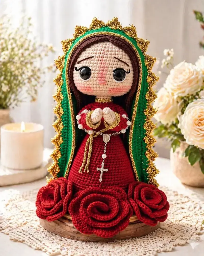 Handmade Cute Crochet Virgin Mary Doll Plush - Catholic Religious Home Altar Decor, Kawaii Prayer Doll, Faith Gift for Christian Devotees