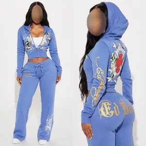 2 Piece Sets Womens Clothing  Letter Print Sweatsuit Hoodie Zipper Hoodie and Sweat Pants Suits Tracksuit Set Womenswear Comfort
