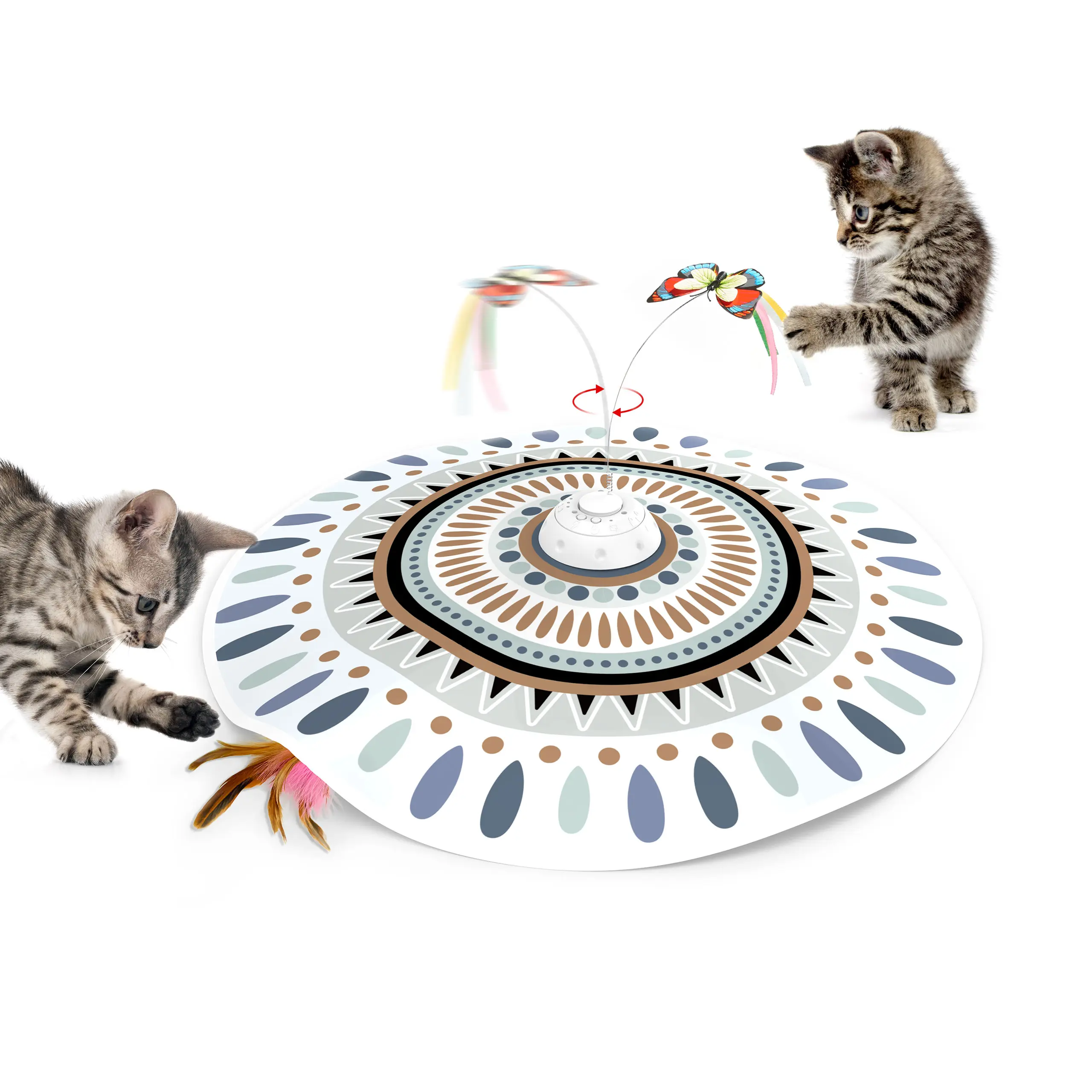 Potaroma Rechargeable Hide and Seek Interactive Cat Toy, Automatic Electric Kitten Wand Toy with Fluttering Butterfly and Pop-Up Moving Feather, Stimulate Hunting Instincts