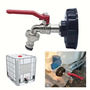 1pc Quick Connect Alloy Faucet Adapter for 264.17gal IBC Tote Tanks - S60x6 Thread, Durable Plastic & Metal Garden Hose Connector with Red Lever Handle, Leak-Proof Design for Irrigation, Pool Filling, Industrial Use