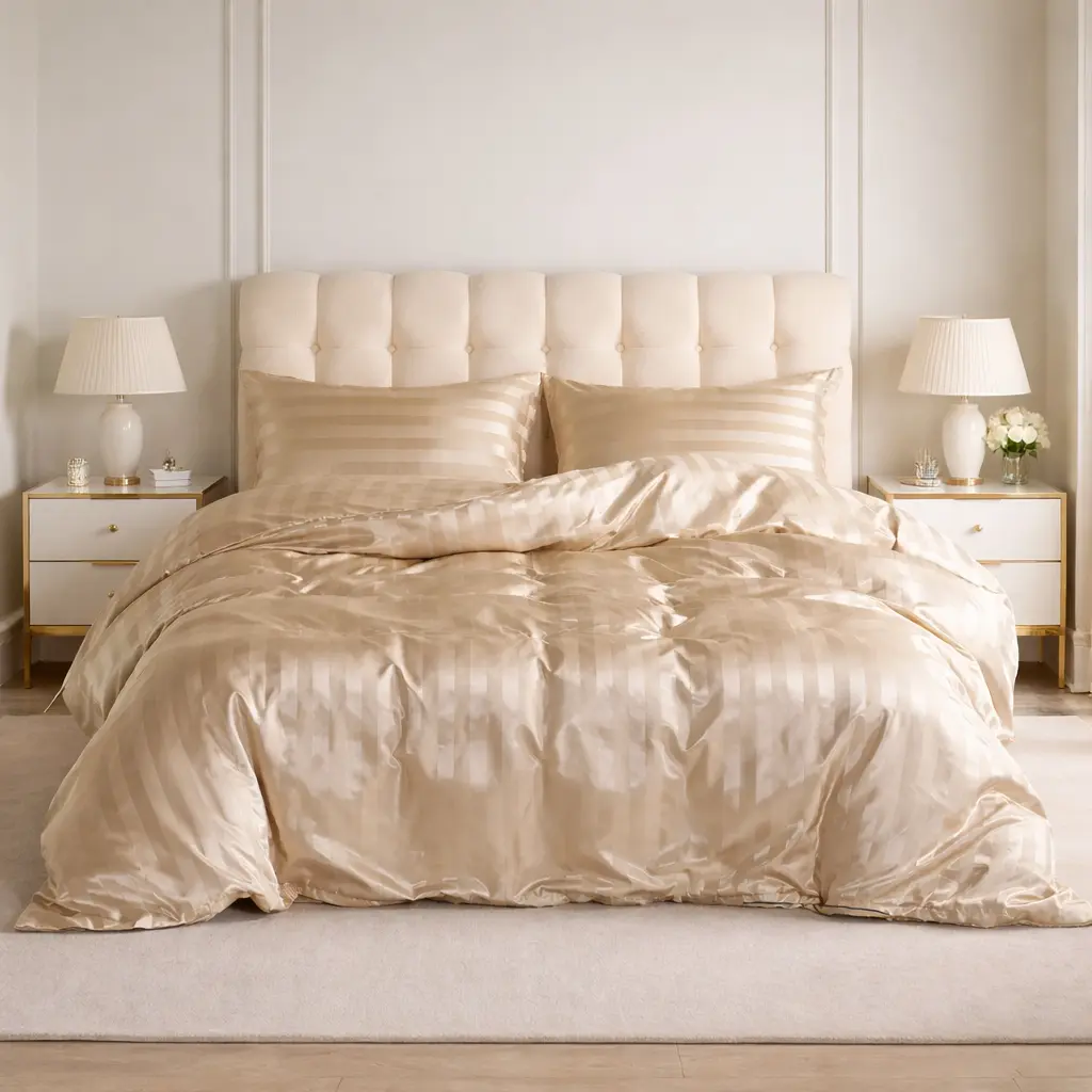 HTA Holiday Haul 3Pcs Striped Black Silk Satin Duvet Cover Bedding Set - Italian Luxury Modern, Cooling, Soft, Cozy, Wrinkle Resistant, Fade Resistant, Durable, Multi-Size Sets Including King, 1 Duvet Cover & 2 Pillowcases, All-Season Decor, Ideal Gift