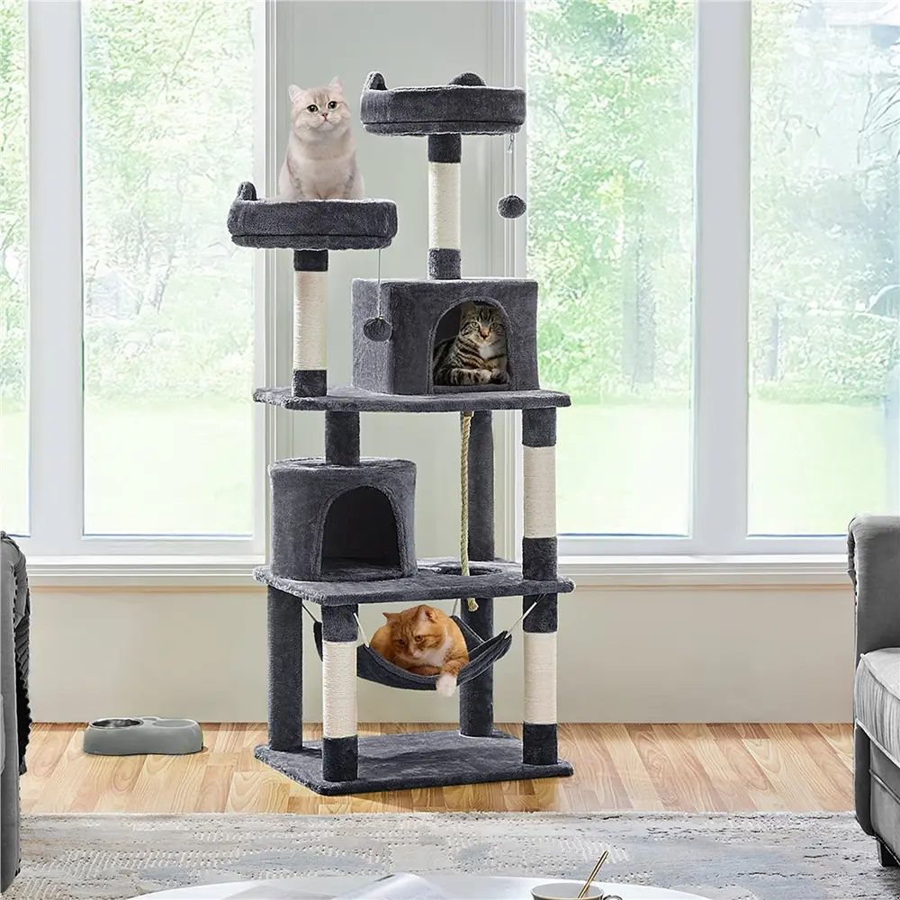 Yaheetech 62.2in/70.5in Cat Tree Cat Tower Cat Condo with Platform & Hammock, Scratching Posts for Kittens Pet Play House with Plush Perch for Indoor Activity Relaxing