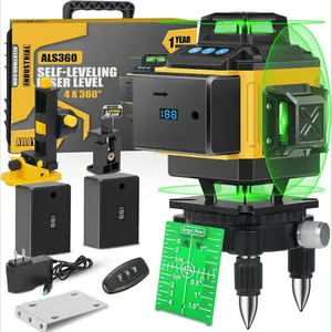 Alloyman 16 Lines Laser Level, Self Leveling 4x360° Green Laser Level with 2Pcs Rechargeable Lithium Batteries/Wall Mount/Remote Control for Indoor and Outdoor Building Renovation Work